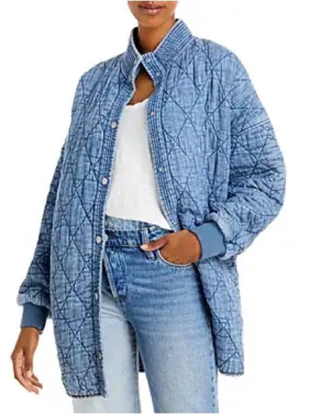 BlankNYC Chambray Denim Cotton Quilted Jacket Snap Cottagecore Boho Blank NYC - Picture 2 of 9